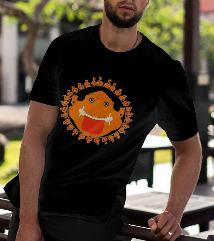 Medusa Gorgon Greek Mythology Monstrous Mask Icon With Orange Spirals T-Shirt