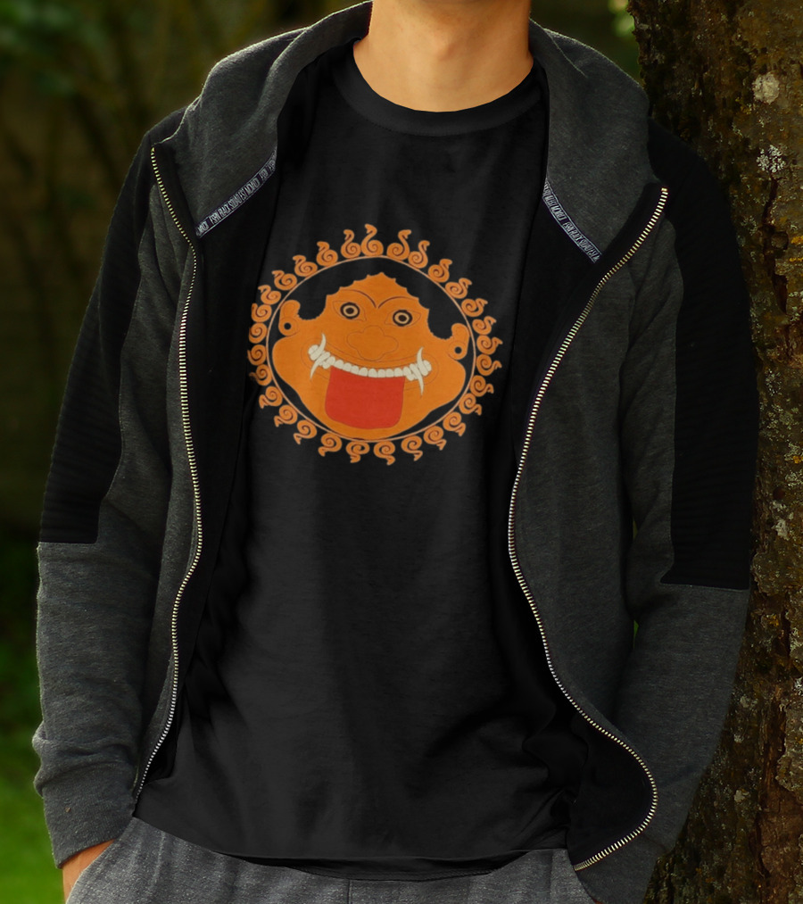 Medusa Gorgon Greek Mythology Monstrous Mask Icon With Orange Spirals T-Shirt