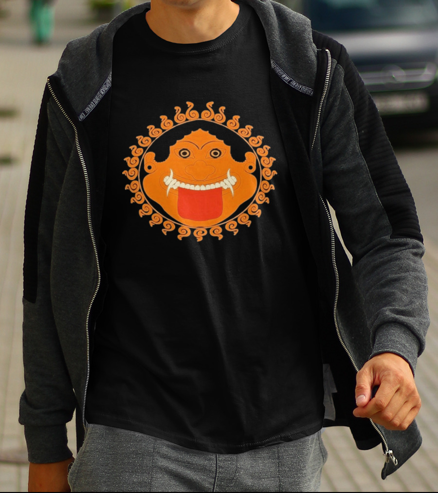 Medusa Gorgon Greek Mythology Monstrous Mask Icon With Orange Spirals T-Shirt