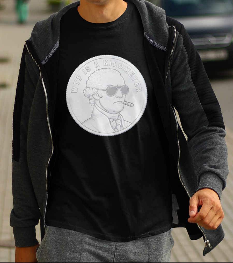 WTF Is A Kilometer George Washington Coin With Cigar And Sunglasses T-Shirt