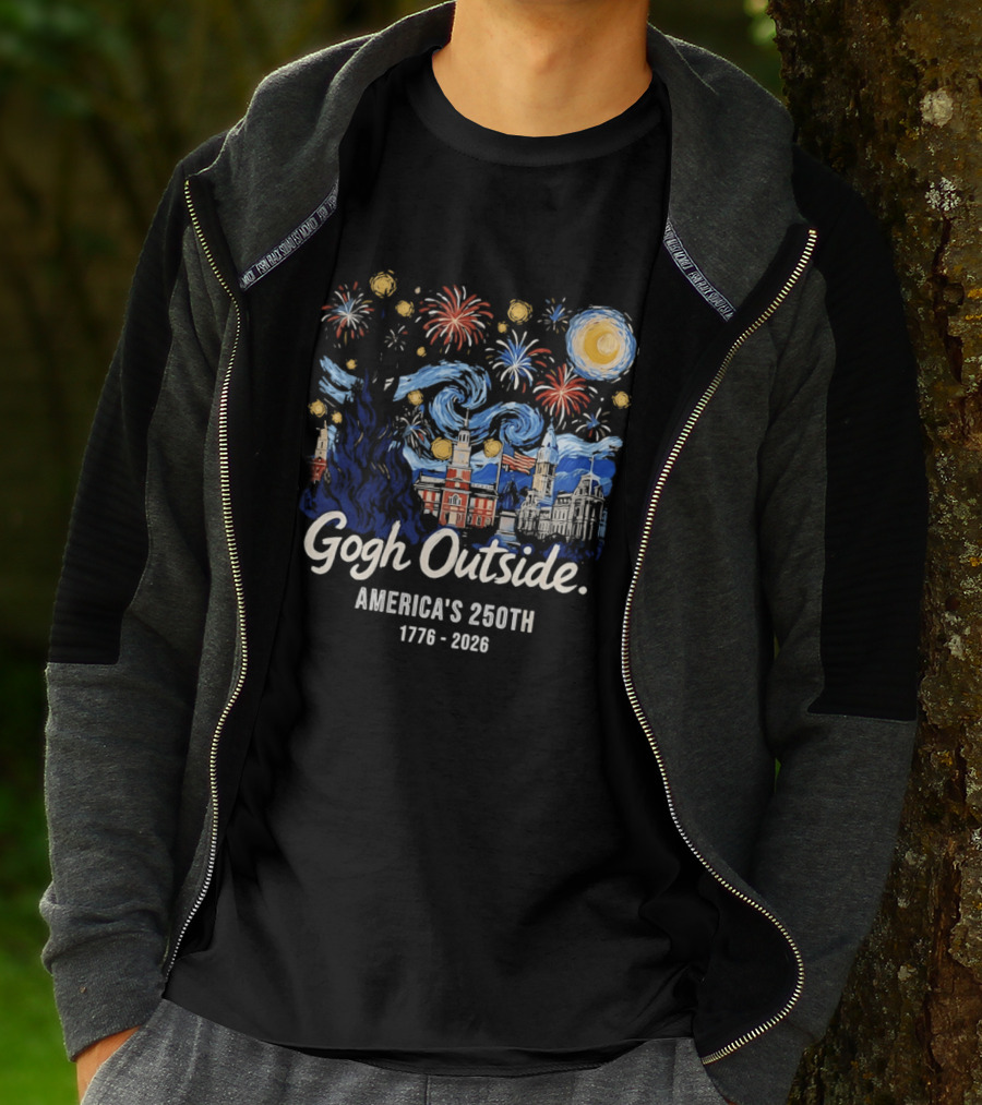 Gogh Outside America's 250th Independence Celebration 1776 2026 Fireworks And Landmarks T-Shirt
