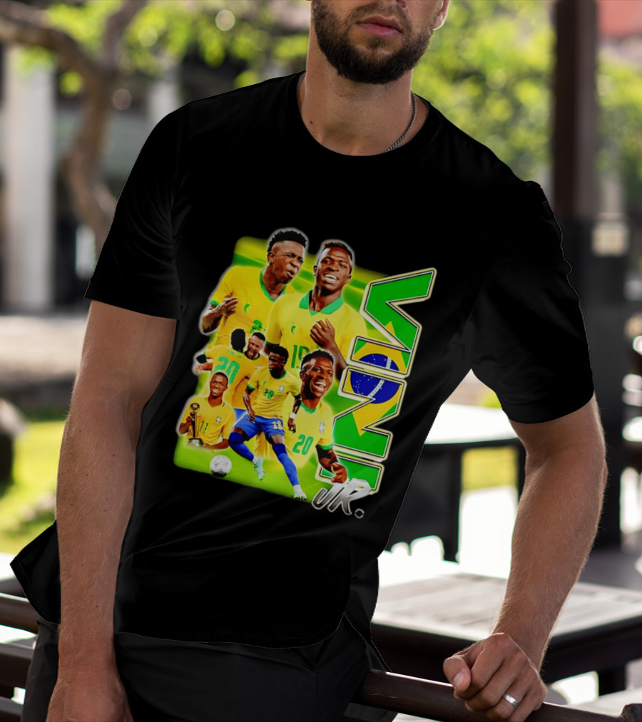 Vinicius Junior Brazil Number 10 Yellow Green Soccer Team Collage T-Shirt