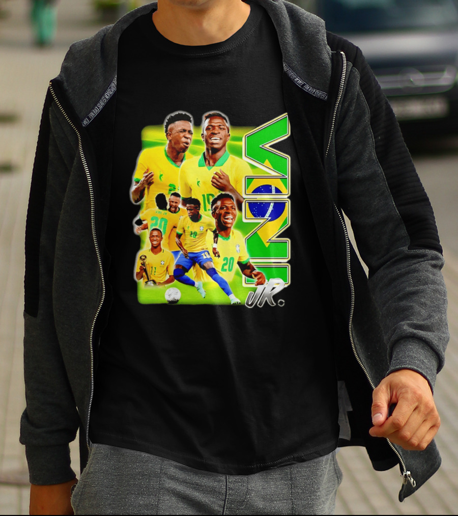 Vinicius Junior Brazil Number 10 Yellow Green Soccer Team Collage T-Shirt