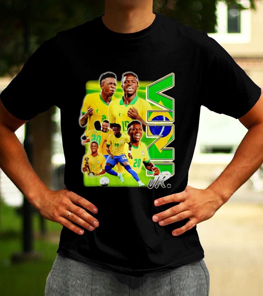 Vinicius Junior Brazil Number 10 Yellow Green Soccer Team Collage T-Shirt