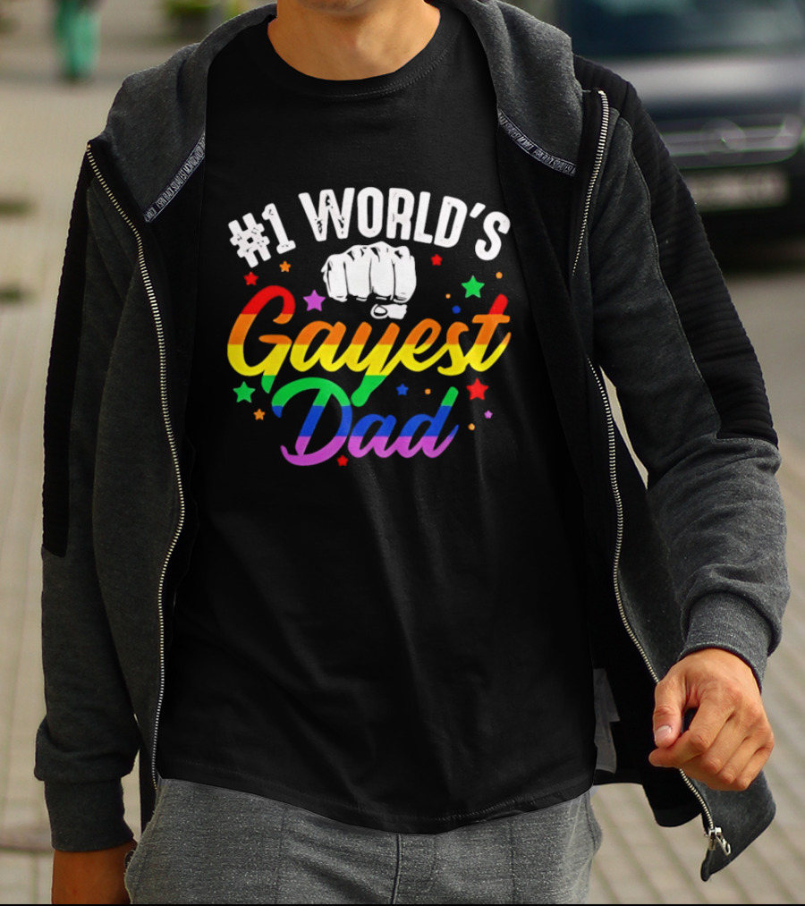 #1 World's Gayest Dad LGBTQ Pride Rainbow Fist T-Shirt