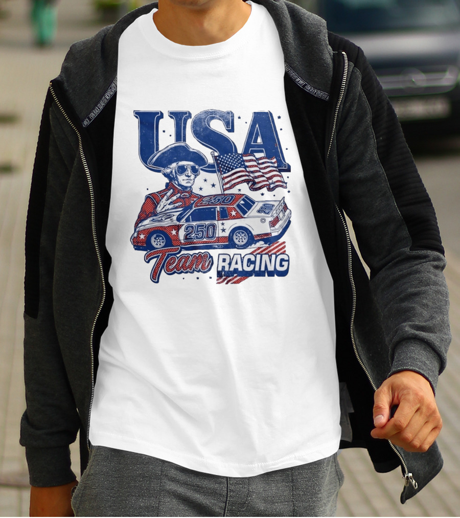 USA Team Racing 250 George Washington American Flag T-Shirt