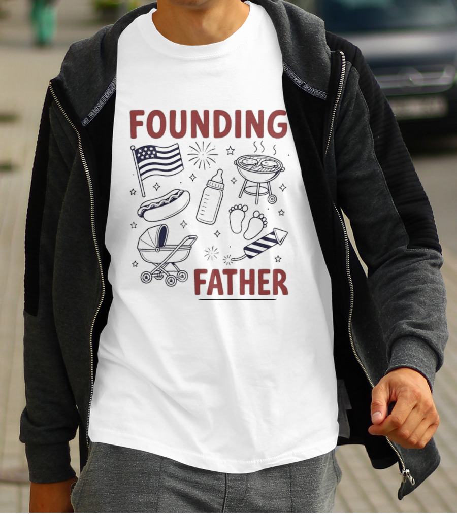 Founding Father USA Flag BBQ Firework Baby 4th Of July T-Shirt