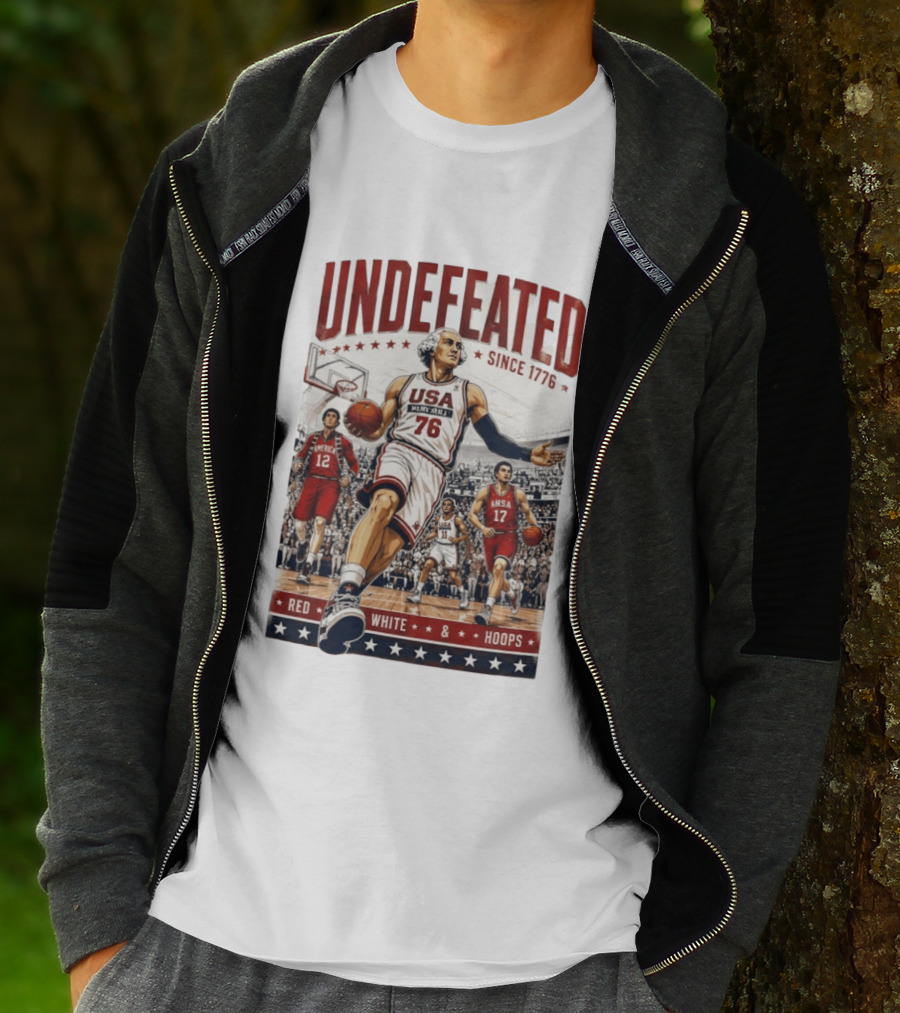 Undefeated USA Basketball Since 1776 Red White Hoops George Washington T-Shirt