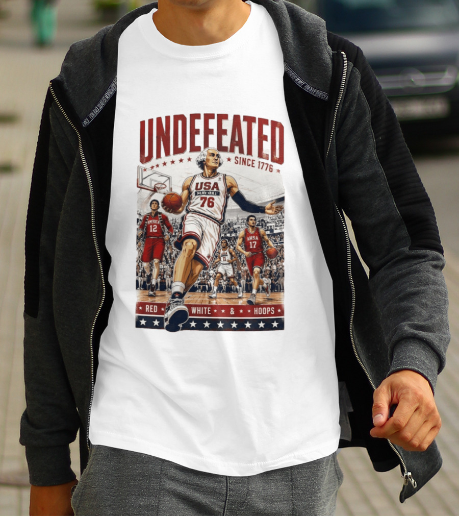 Undefeated USA Basketball Since 1776 Red White Hoops George Washington T-Shirt