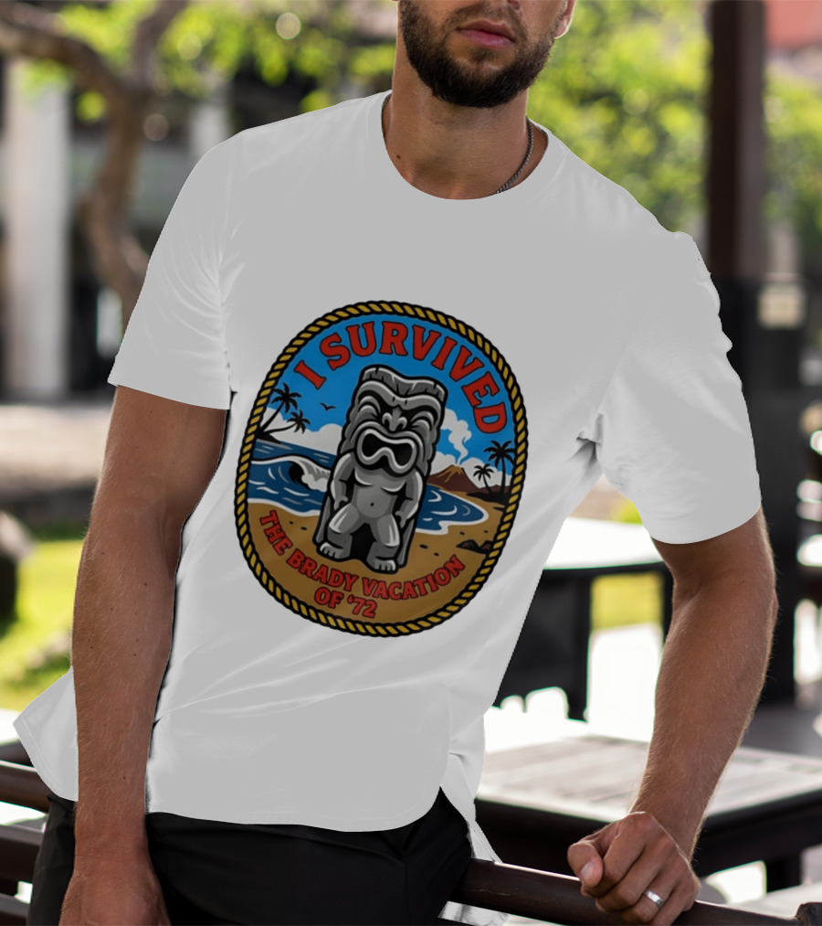 I Survived The Brady Vacation Of '72 Tiki Idol Ocean Scene T-Shirt