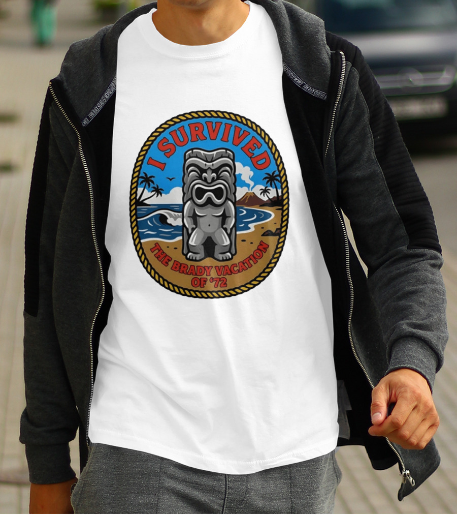 I Survived The Brady Vacation Of '72 Tiki Idol Ocean Scene T-Shirt