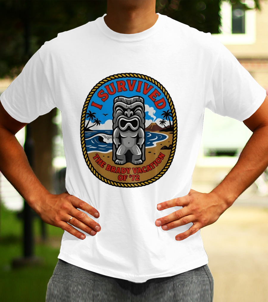 I Survived The Brady Vacation Of '72 Tiki Idol Ocean Scene T-Shirt