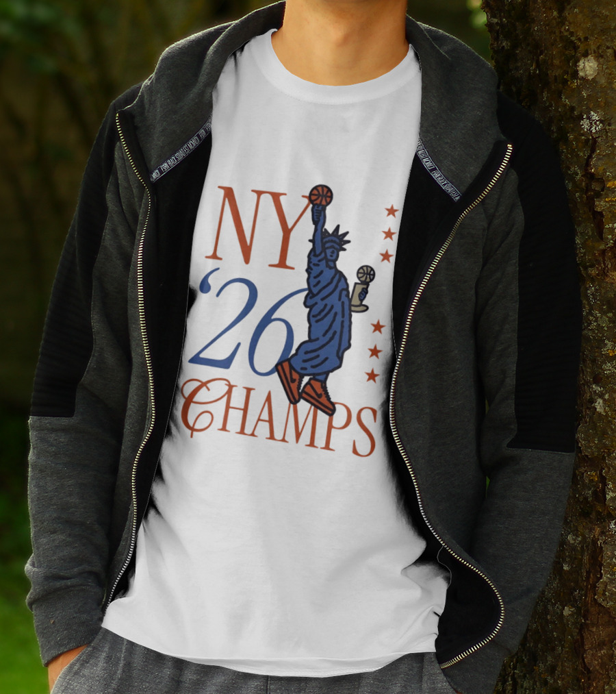 NY 26 Champs Statue Liberty Basketball Trophy T-Shirt