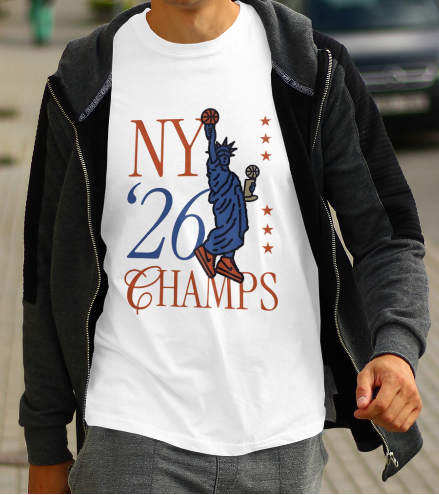 NY 26 Champs Statue Liberty Basketball Trophy T-Shirt