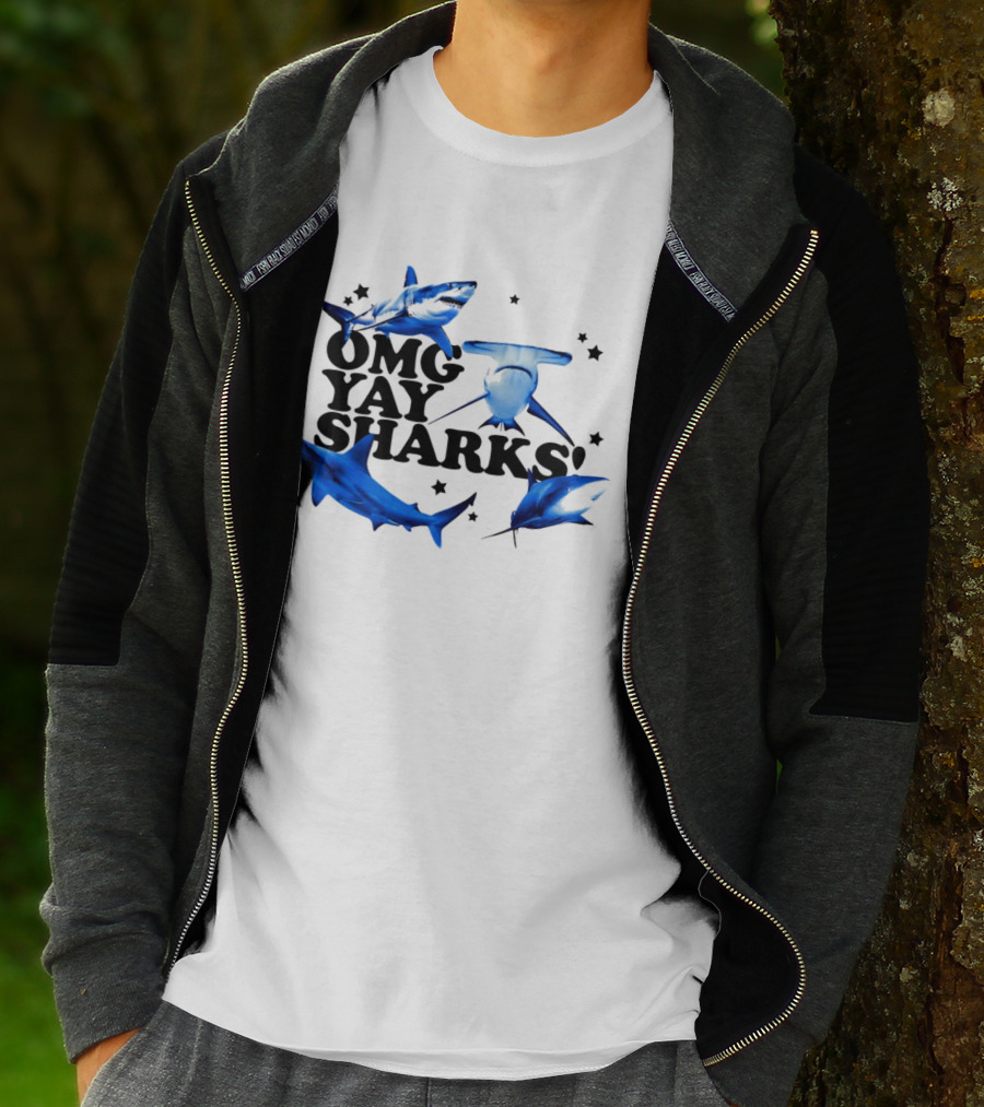 OMG Yay Sharks Ocean Life Marine Biology With Blue Shark Images T-Shirt