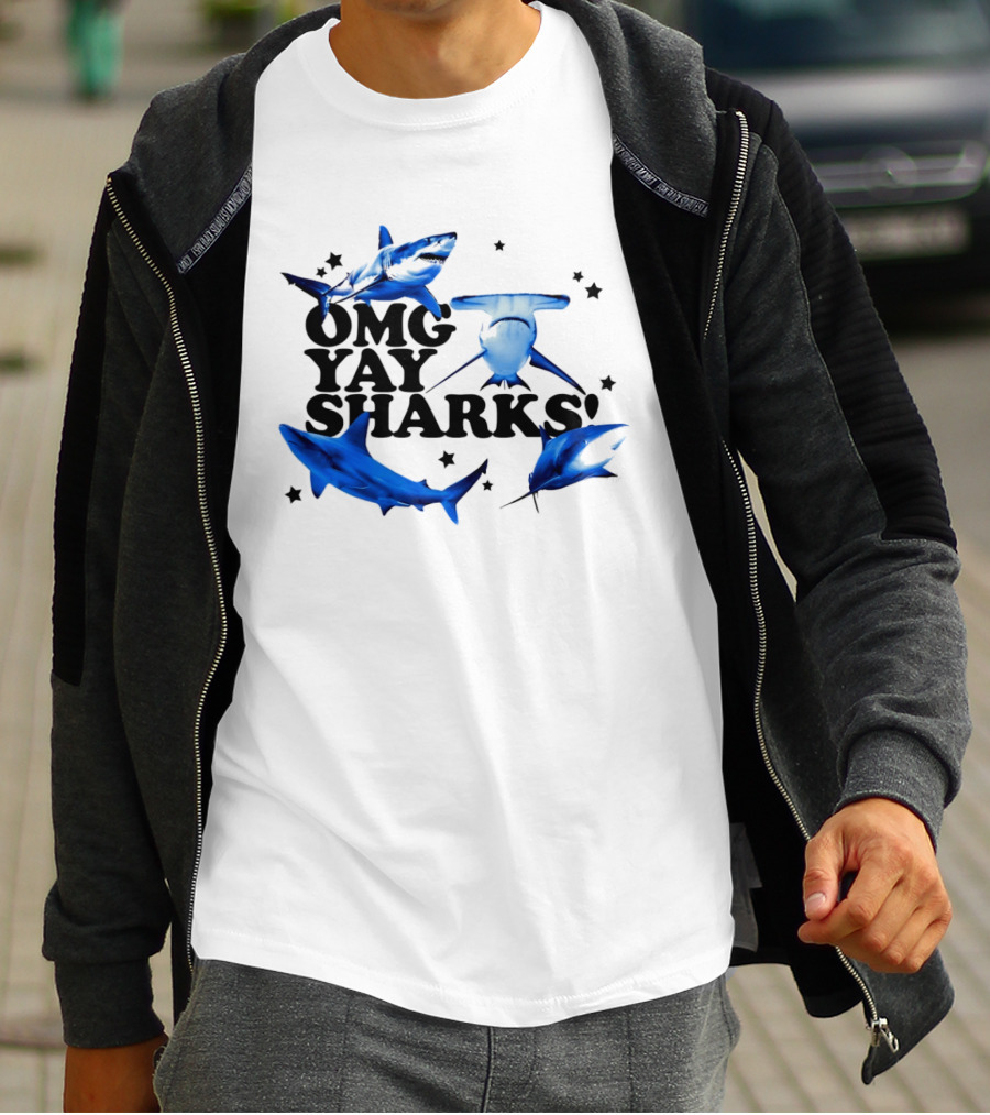 OMG Yay Sharks Ocean Life Marine Biology With Blue Shark Images T-Shirt
