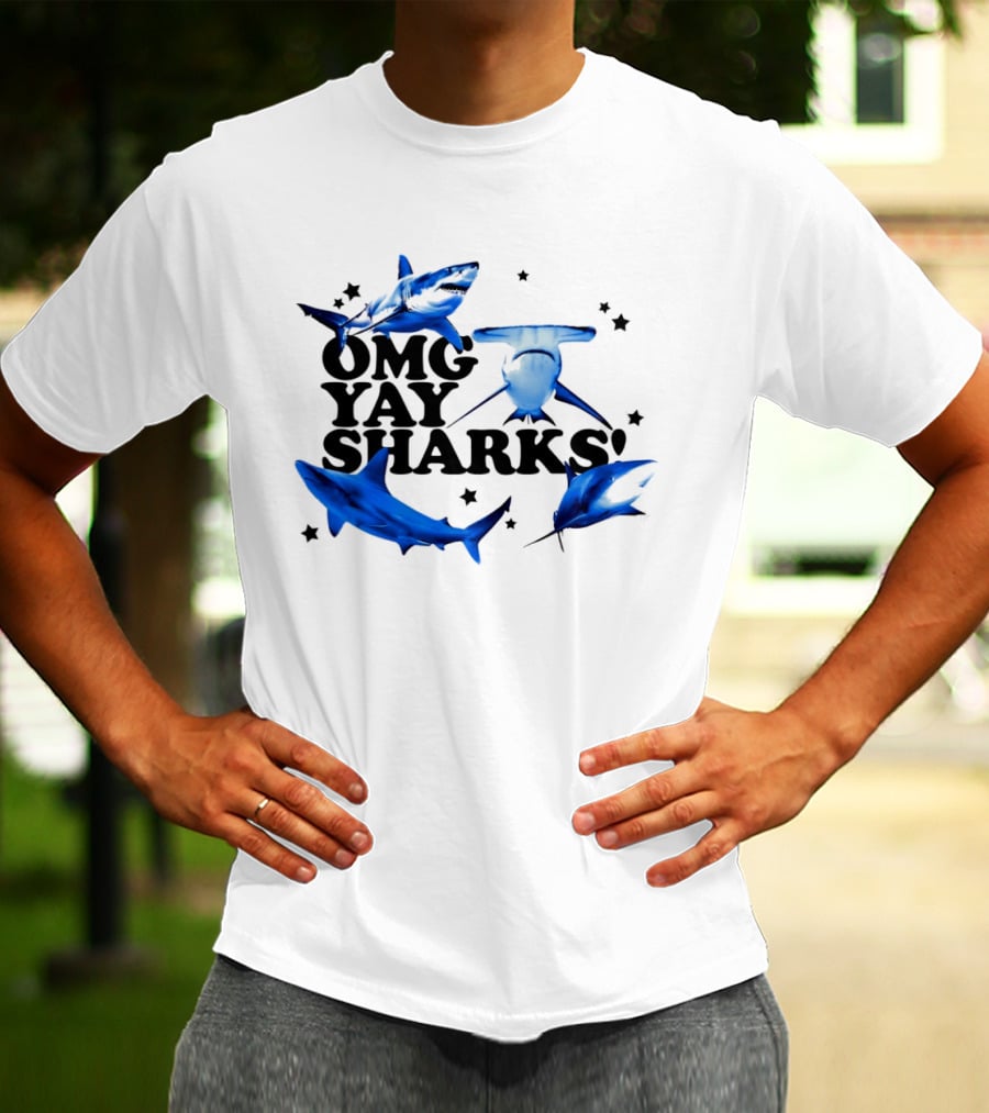 OMG Yay Sharks Ocean Life Marine Biology With Blue Shark Images T-Shirt