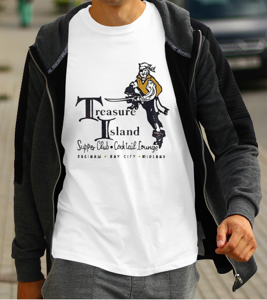 Treasure Island Supper Club Cocktail Lounge Pirate Robinson Bay City Midland T-Shirt