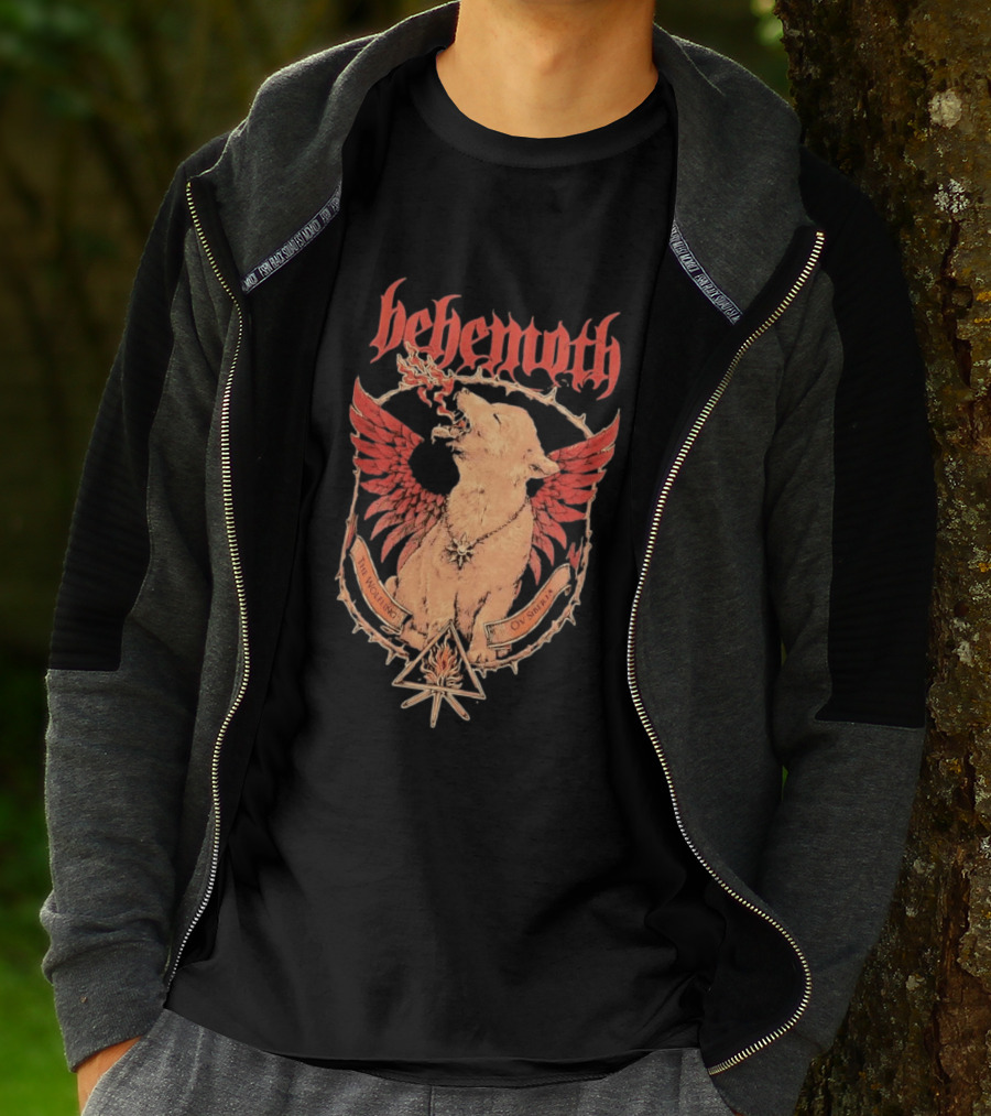 Behemoth The Wolfling Ov Siberia Fire Wings Wolf Sun Sigil Black Metal Music T-Shirt