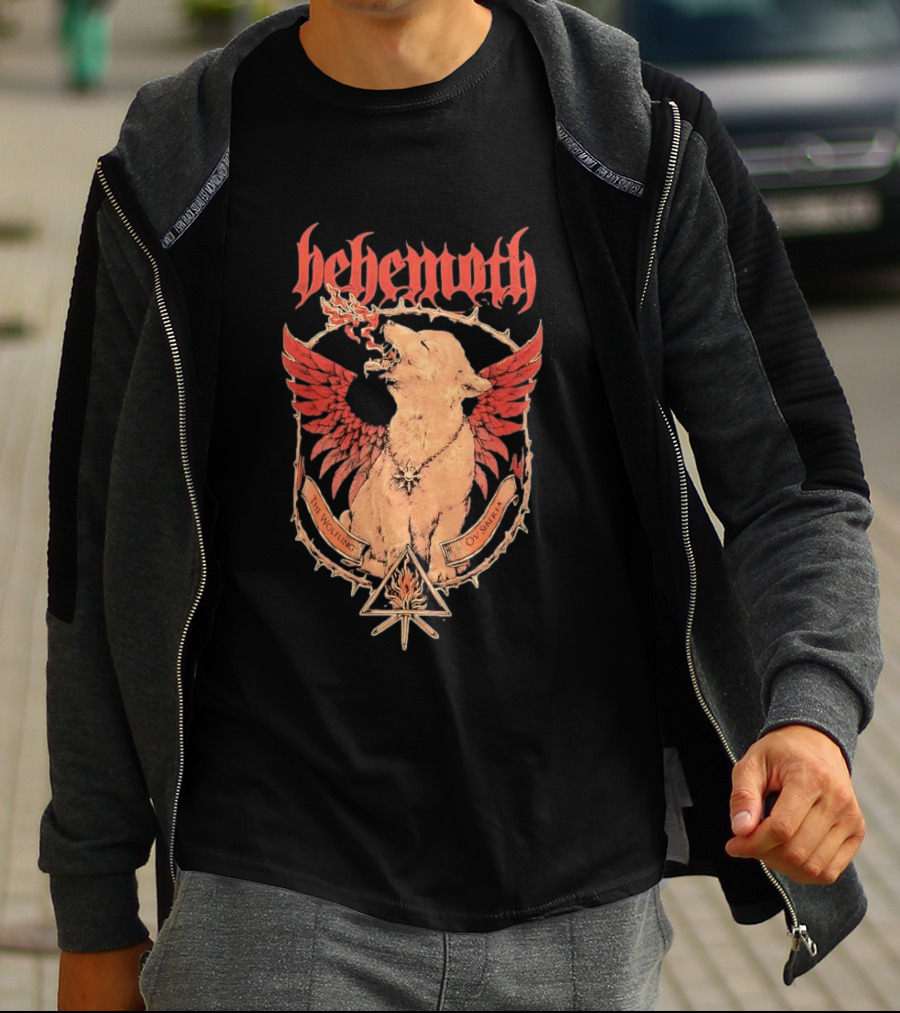 Behemoth The Wolfling Ov Siberia Fire Wings Wolf Sun Sigil Black Metal Music T-Shirt