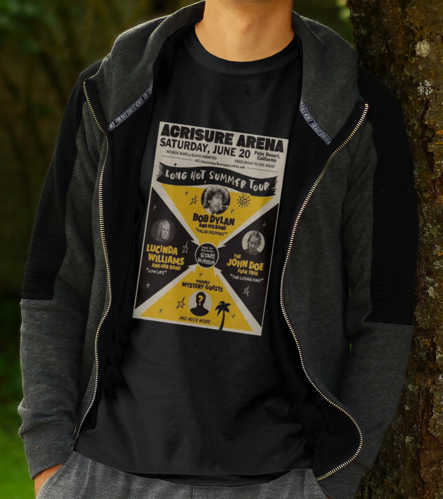 Bob Dylan Long Hot Summer Tour Acrisure Arena June 20 2026 Palm Desert Featuring Lucinda Williams John Doe T-Shirt