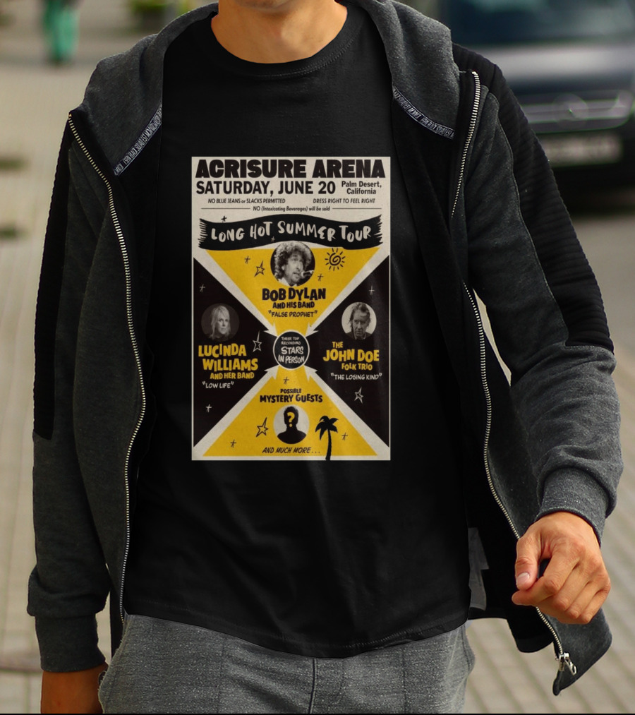 Bob Dylan Long Hot Summer Tour Acrisure Arena June 20 2026 Palm Desert Featuring Lucinda Williams John Doe T-Shirt