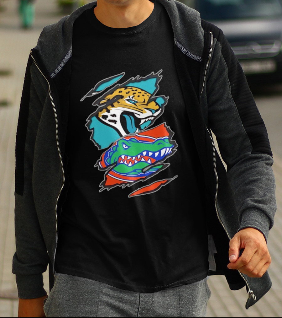 Jacksonville Jaguars Florida Gators Two Teams One Heart Scratch T-Shirt