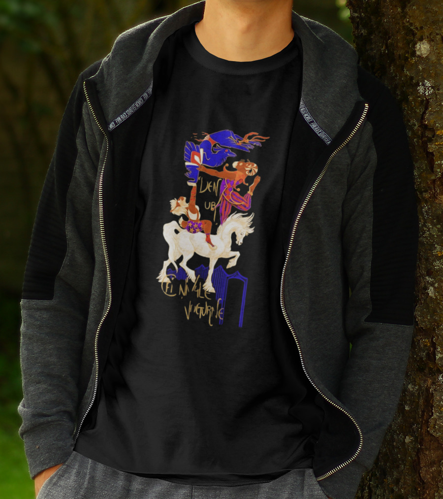 Cirque Style Acrobats On Horseback With Blue And Gold Accents T-Shirt