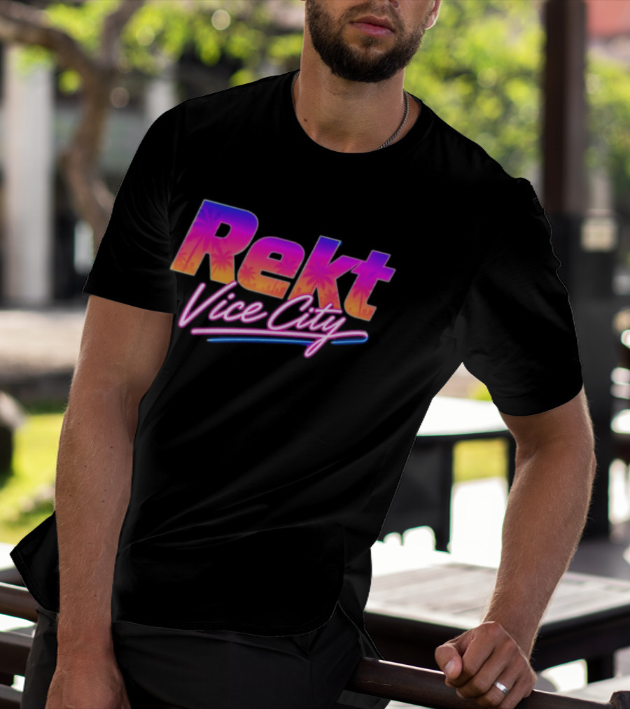 Rekt Vice City Neon Vaporwave Aesthetic With Palm Trees T-Shirt