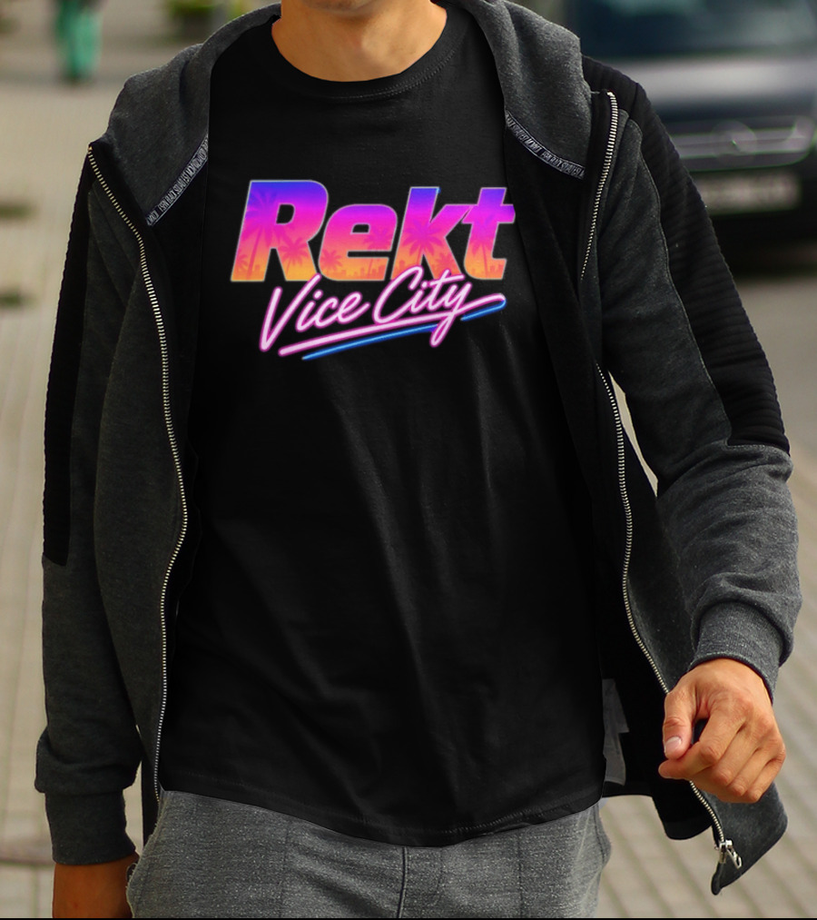 Rekt Vice City Neon Vaporwave Aesthetic With Palm Trees T-Shirt