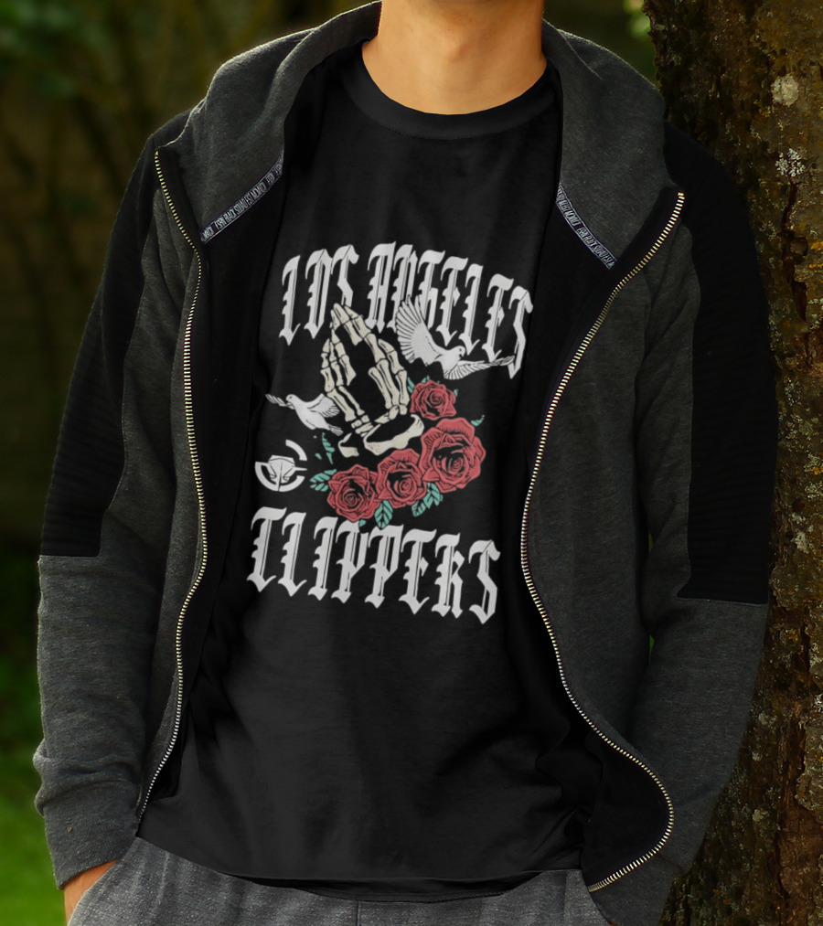Los Angeles Clippers Praying Skeleton Hands Roses Doves T-Shirt