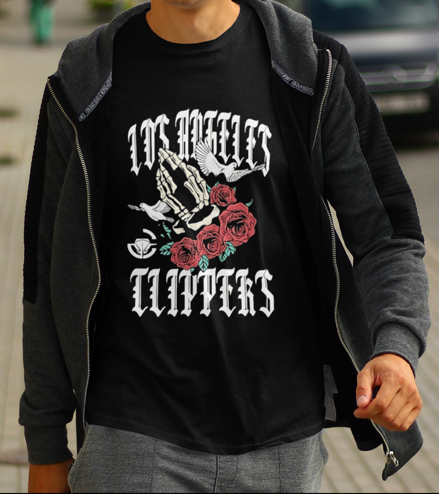 Los Angeles Clippers Praying Skeleton Hands Roses Doves T-Shirt