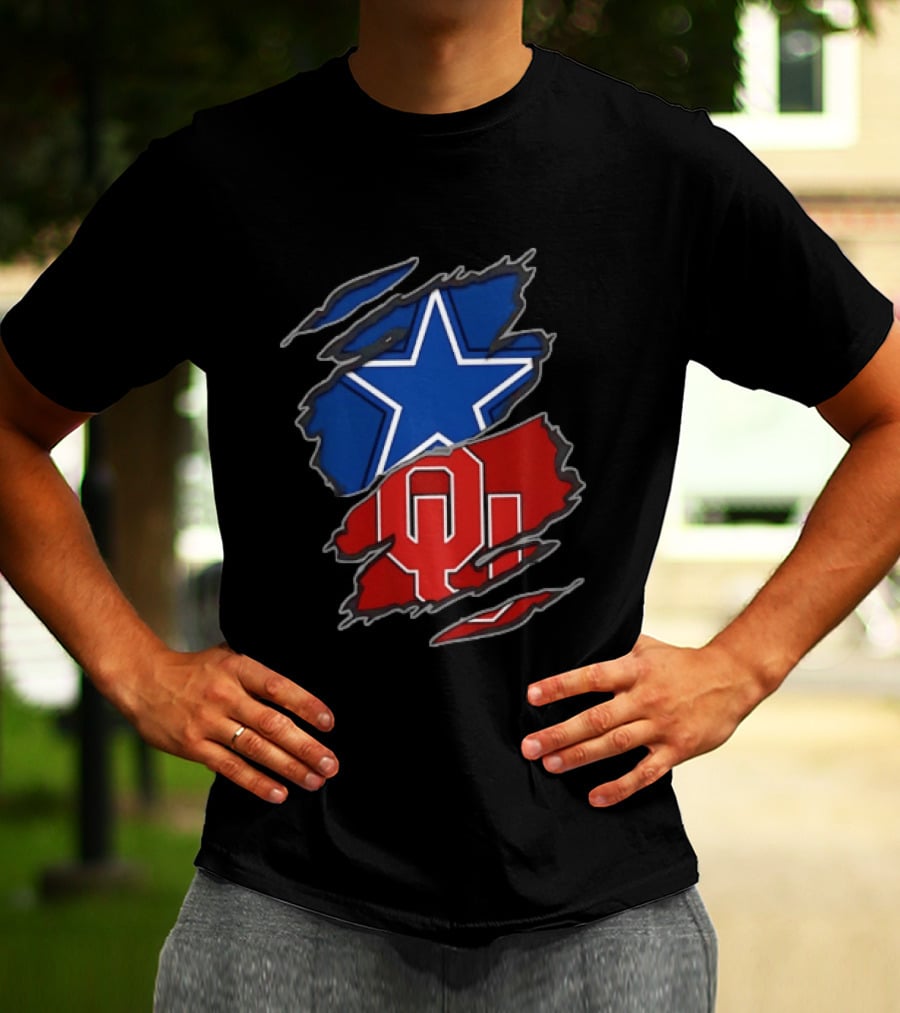 Dallas Cowboys Oklahoma Sooners Two Teams One Heart Scratch T-Shirt