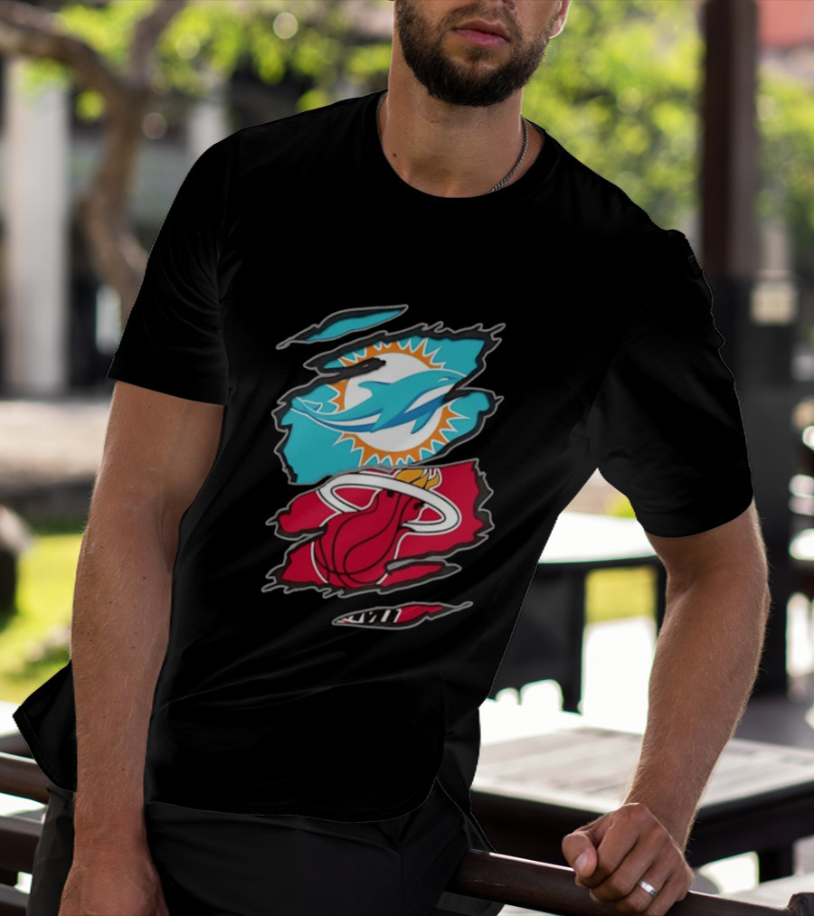 Miami Dolphins Miami Heat Two Teams One Heart Scratch T-Shirt