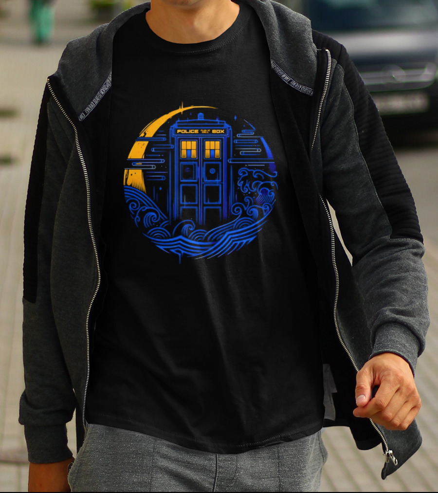 Doctor Who TARDIS Police Box Japanese Wave Sci Fi T-Shirt