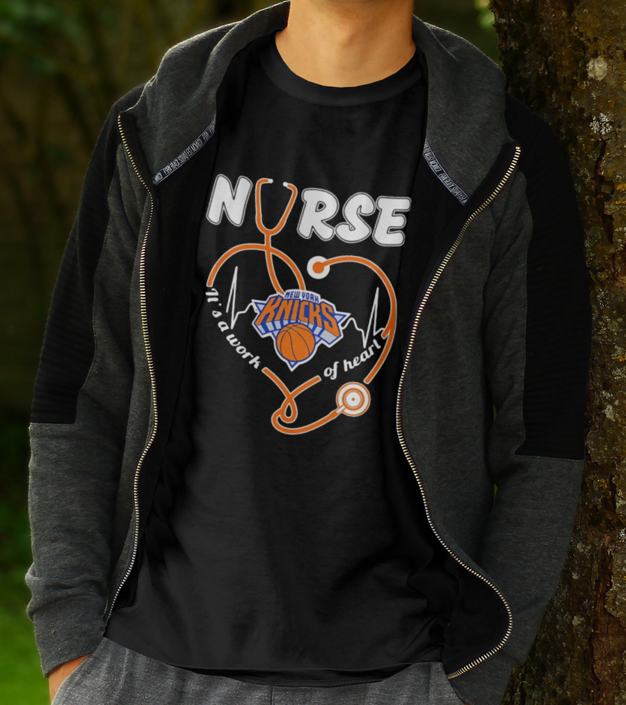 New York Knicks Nurse Stethoscope Heartbeat It's A Work Of Heart T-Shirt