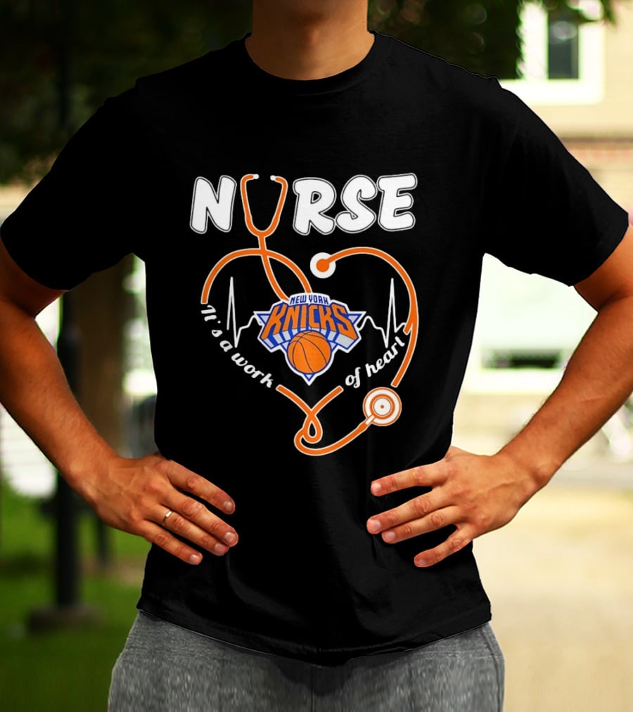 New York Knicks Nurse Stethoscope Heartbeat It's A Work Of Heart T-Shirt