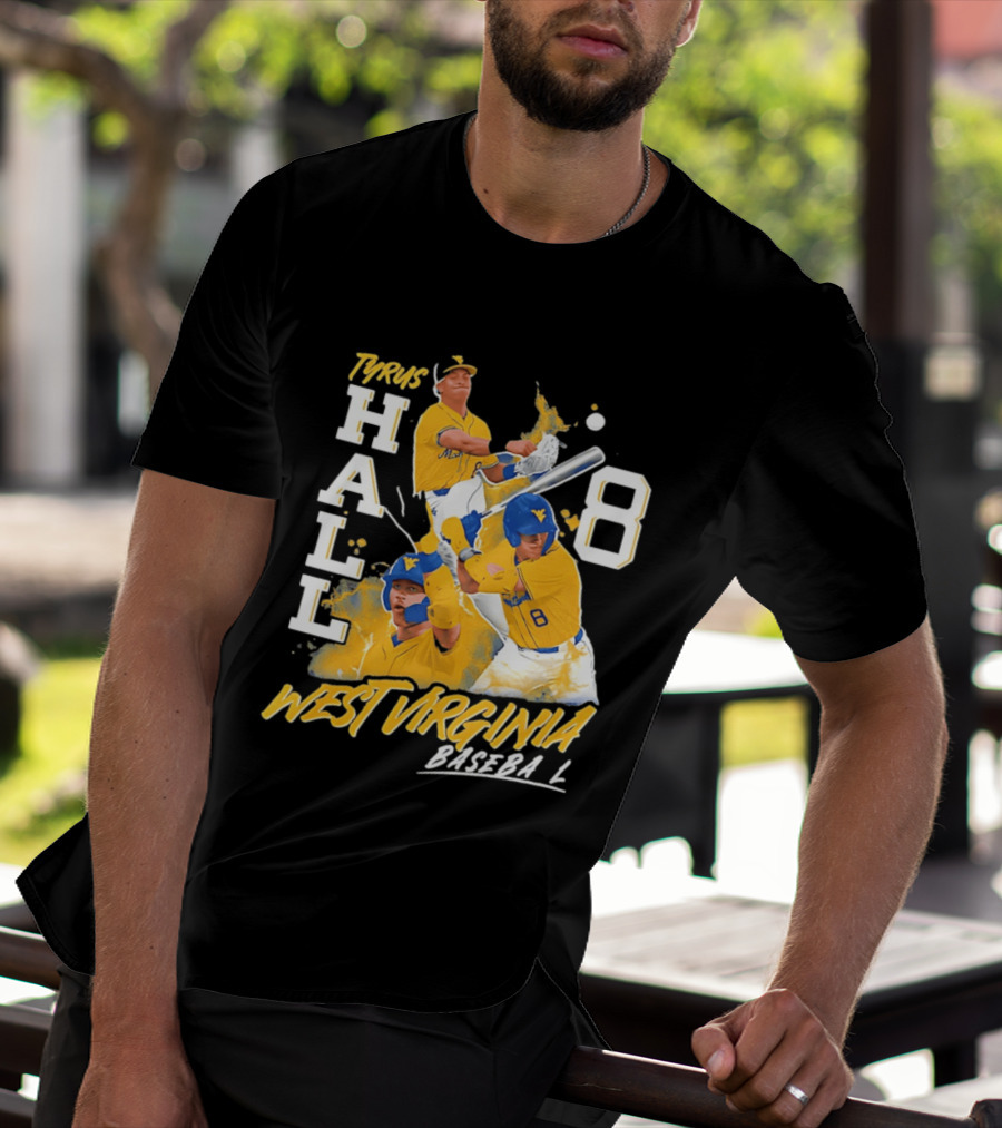 Tyrus Hall 8 West Virginia Baseball Mountaineers T-Shirt