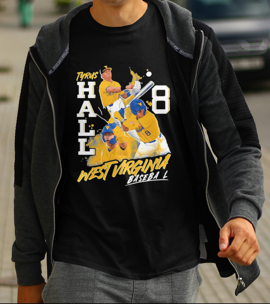 Tyrus Hall 8 West Virginia Baseball Mountaineers T-Shirt
