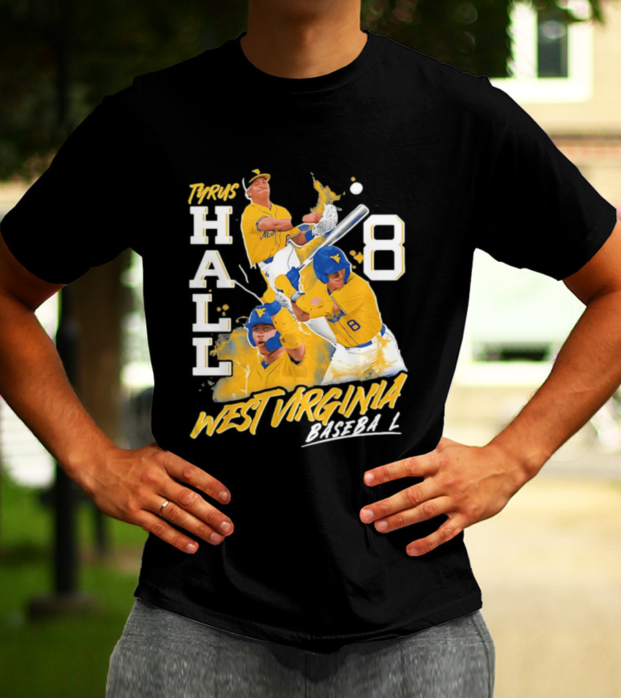 Tyrus Hall 8 West Virginia Baseball Mountaineers T-Shirt