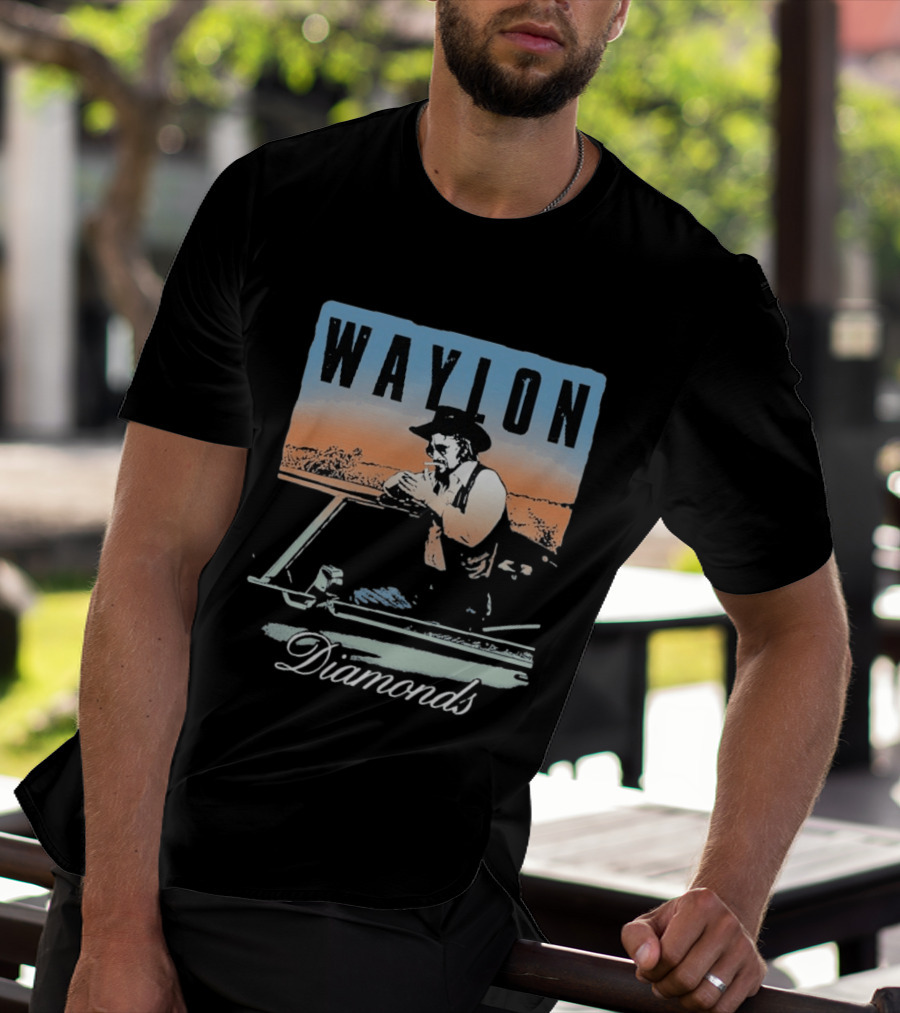 Waylon Jennings Country Music Diamonds Outdoor Scene T-Shirt