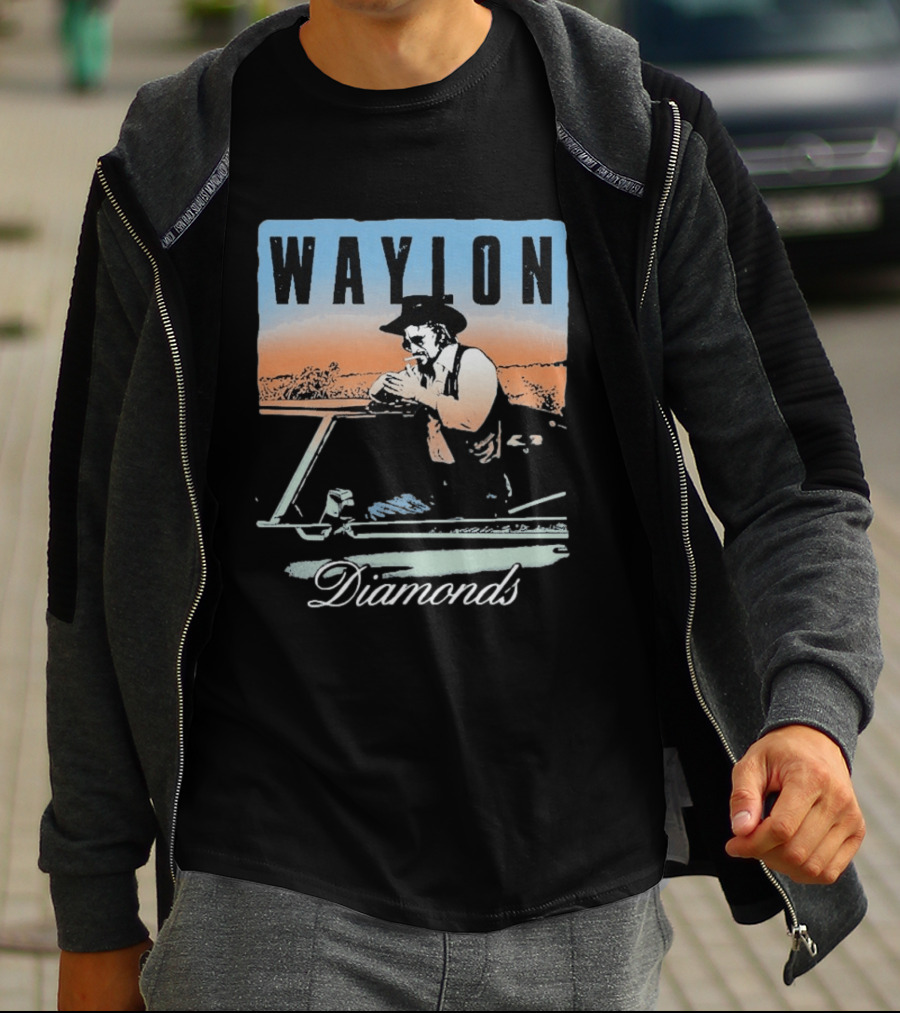 Waylon Jennings Country Music Diamonds Outdoor Scene T-Shirt