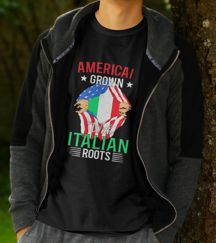 American Grown Italian Roots Flag Inside Patriotic Heritage T-Shirt