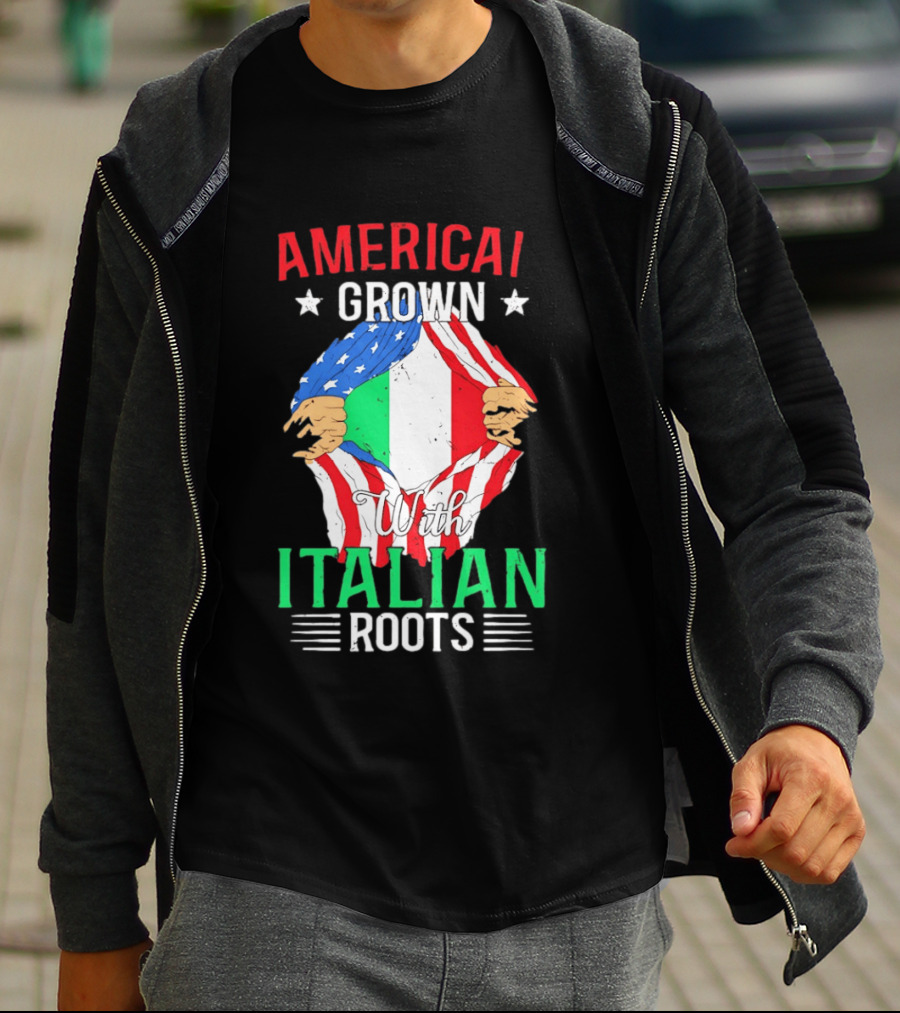 American Grown Italian Roots Flag Inside Patriotic Heritage T-Shirt