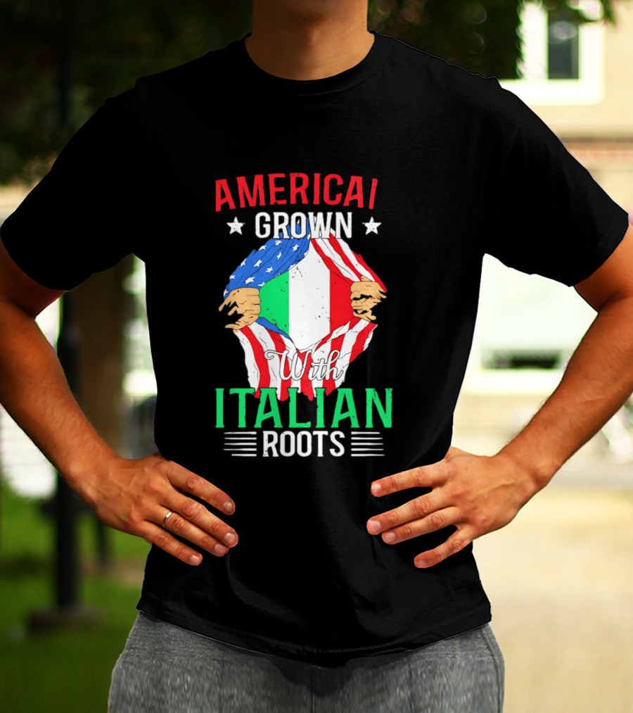 American Grown Italian Roots Flag Inside Patriotic Heritage T-Shirt