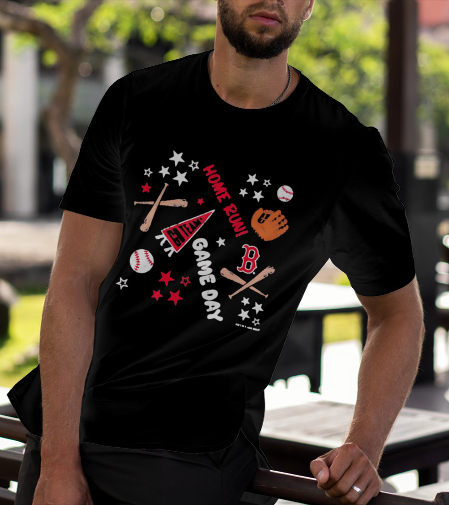 Boston Red Sox Home Run Game Day MLB Baseball Fenway Pennant And Bat Glove Stars T-Shirt
