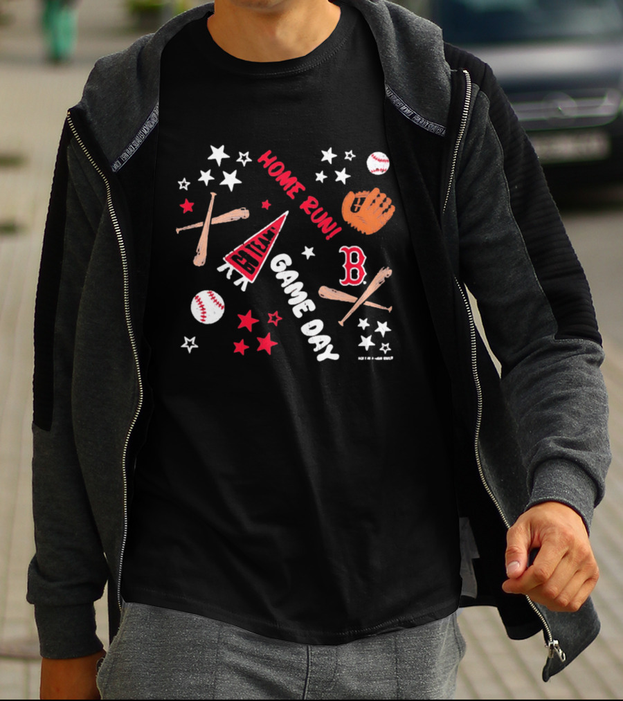 Boston Red Sox Home Run Game Day MLB Baseball Fenway Pennant And Bat Glove Stars T-Shirt
