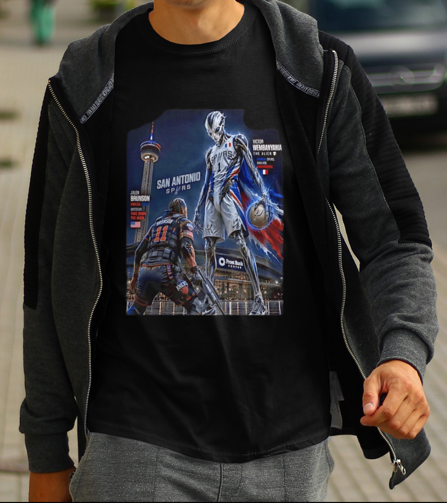 Jalen Brunson Knicks Battle Victor Wembanyama Alien Spurs Showdown San Antonio T-Shirt