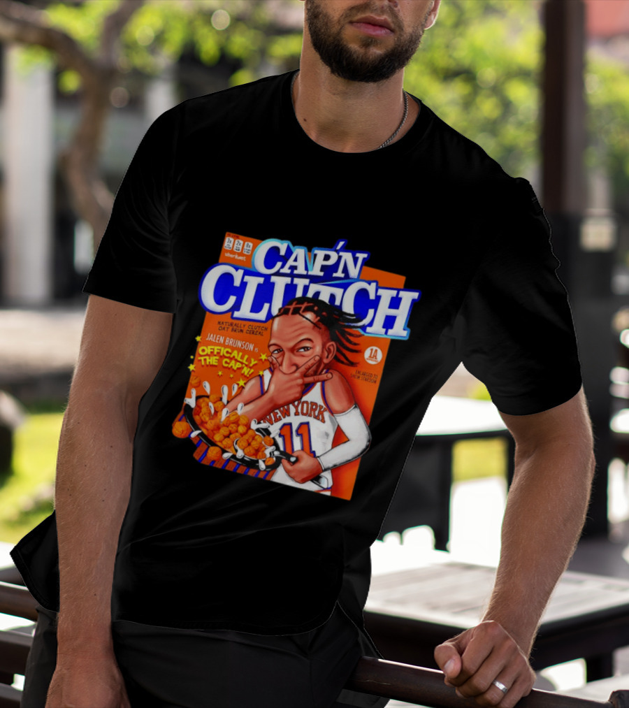 Cap'n Clutch Jalen Brunson New York Offically The Cap'n Cereal Box Comic T-Shirt