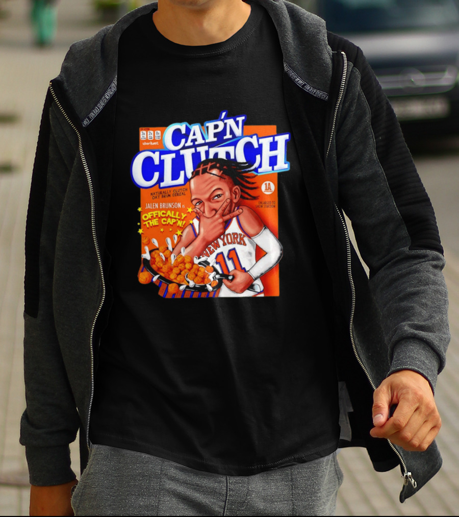 Cap'n Clutch Jalen Brunson New York Offically The Cap'n Cereal Box Comic T-Shirt
